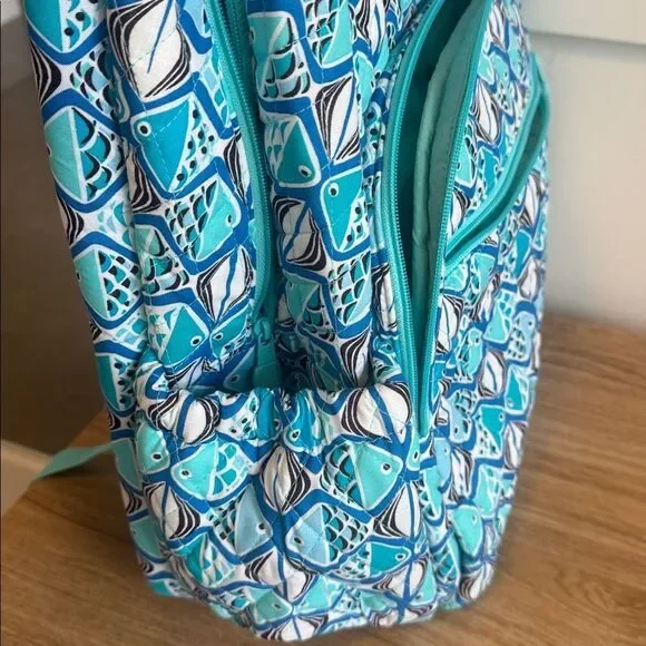 Vera Bradley Go Fish Blue Patterned Quilted Large Essential Travel Backpack NWT - Picture 7 of 13